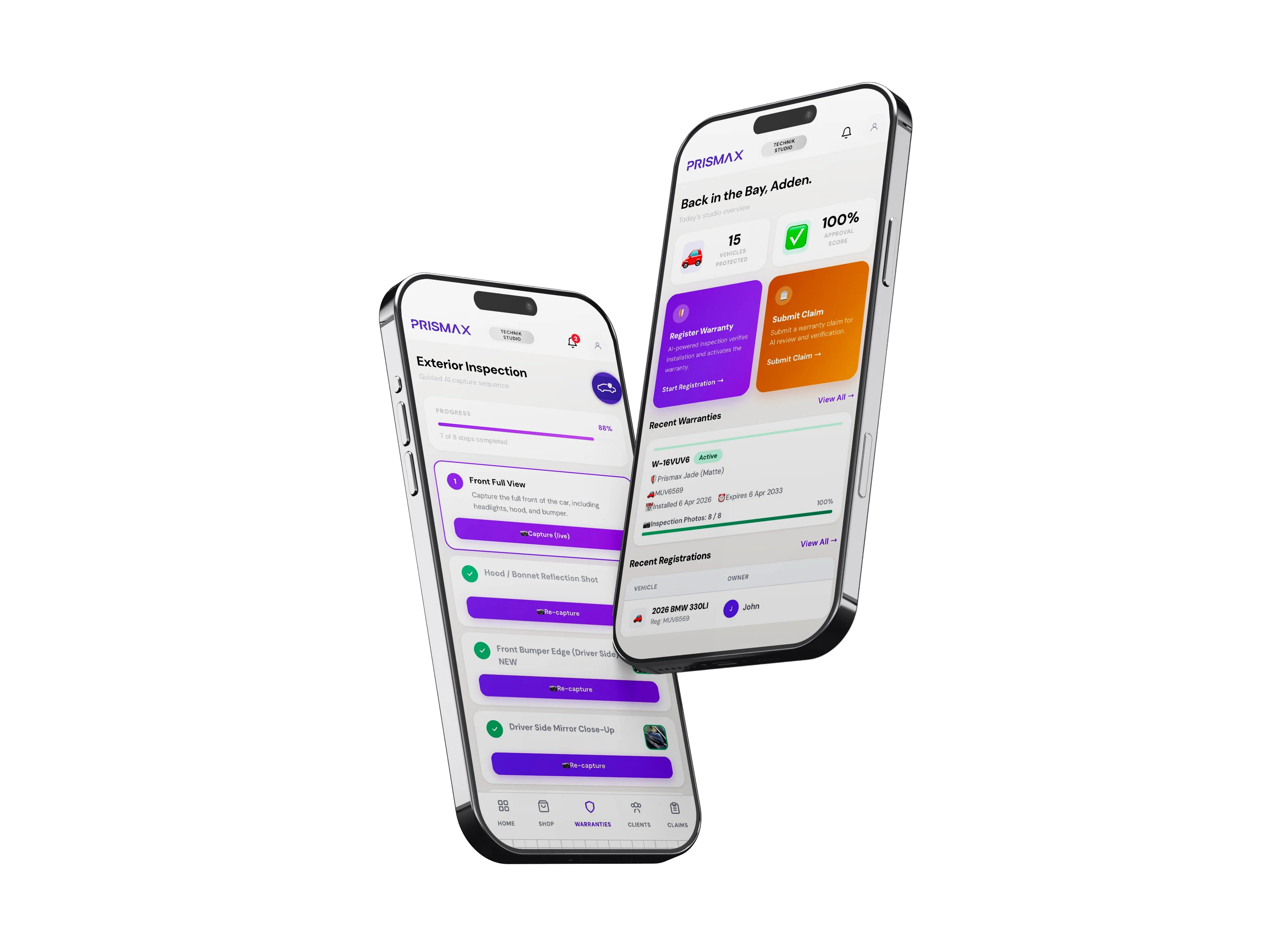 Prismax app — two app screens